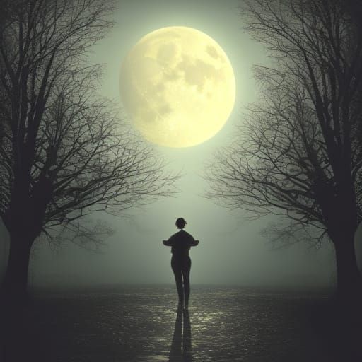 Dramatic Full Moon Shining Over Mental Hospital