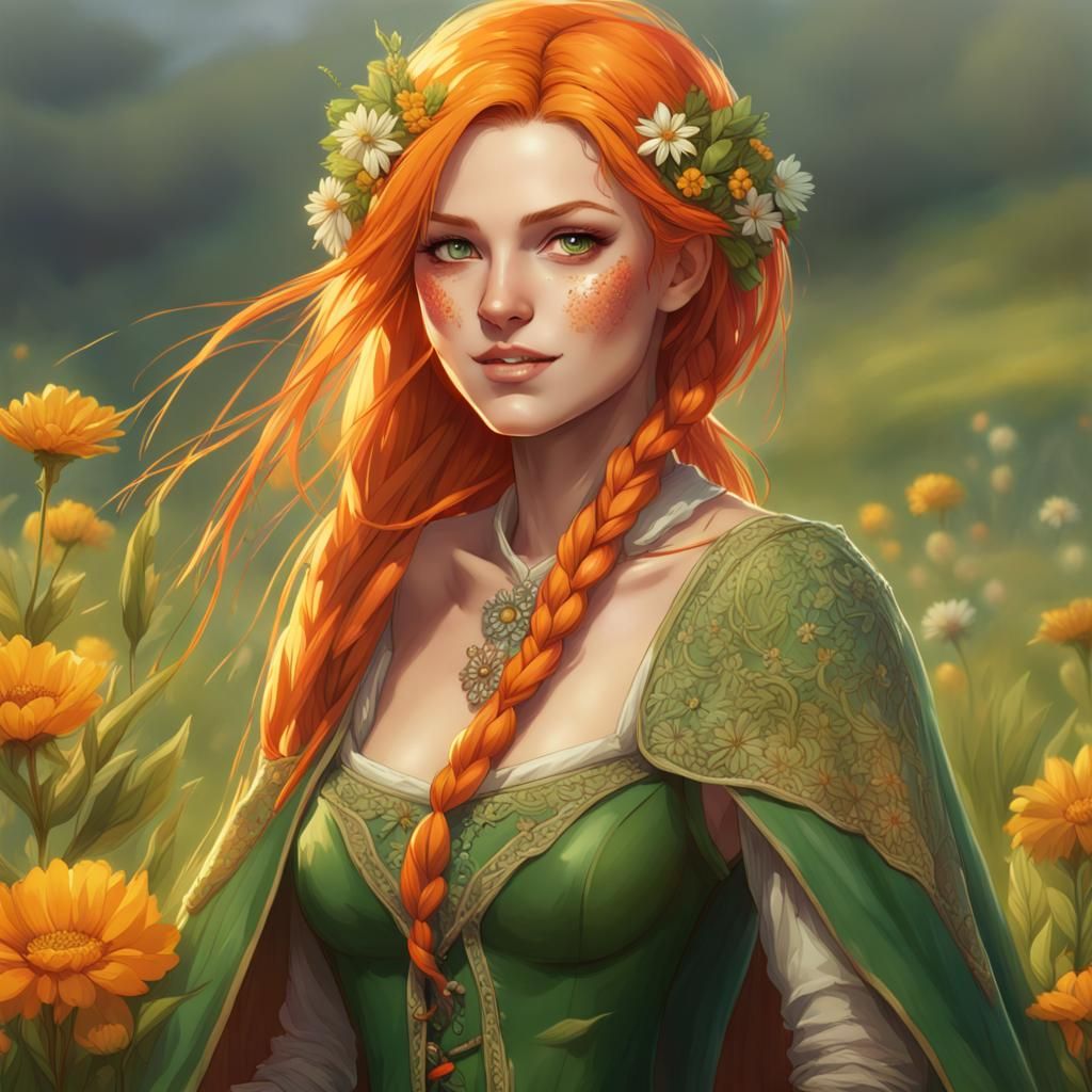 Medieval Woman with Braids in Hyperdetailed Art