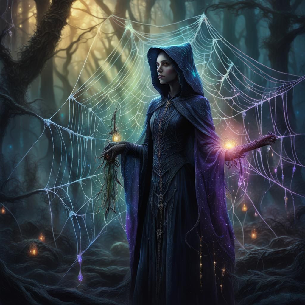 Ethereal Spider Web Witch in Dark Fantasy Art