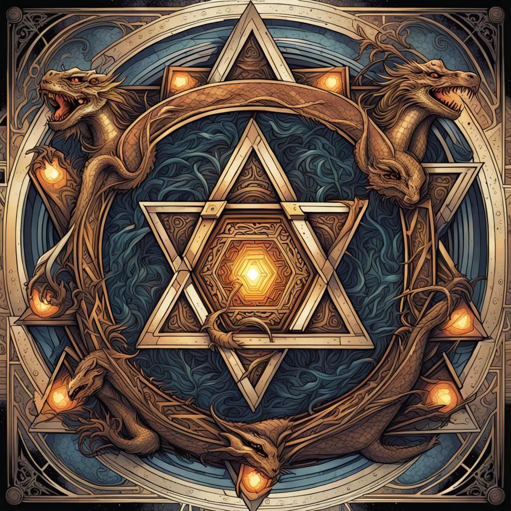 Sacred Geometry Dragon in Comic Book Style