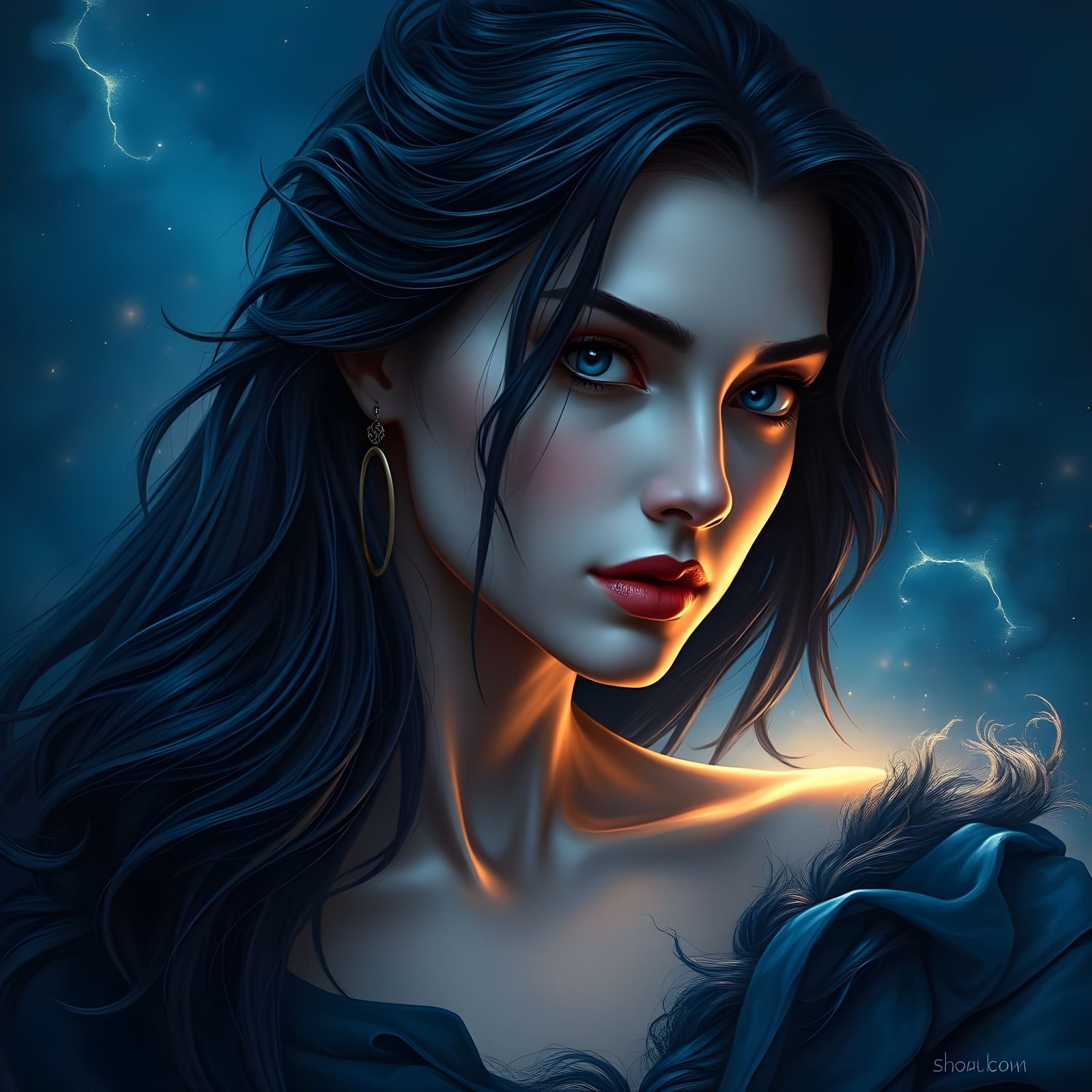 Norse Goddess in Dark Blue Aura