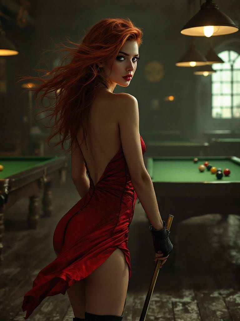 Ethereal Woman in Pool Hall: Golden Age Luminism