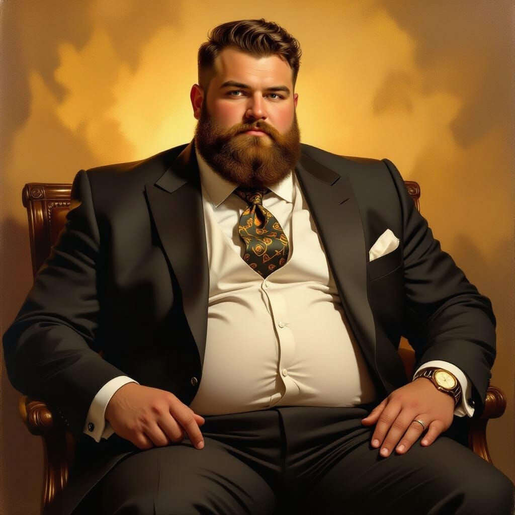 Painting of a Large Man in a Tailored Suit