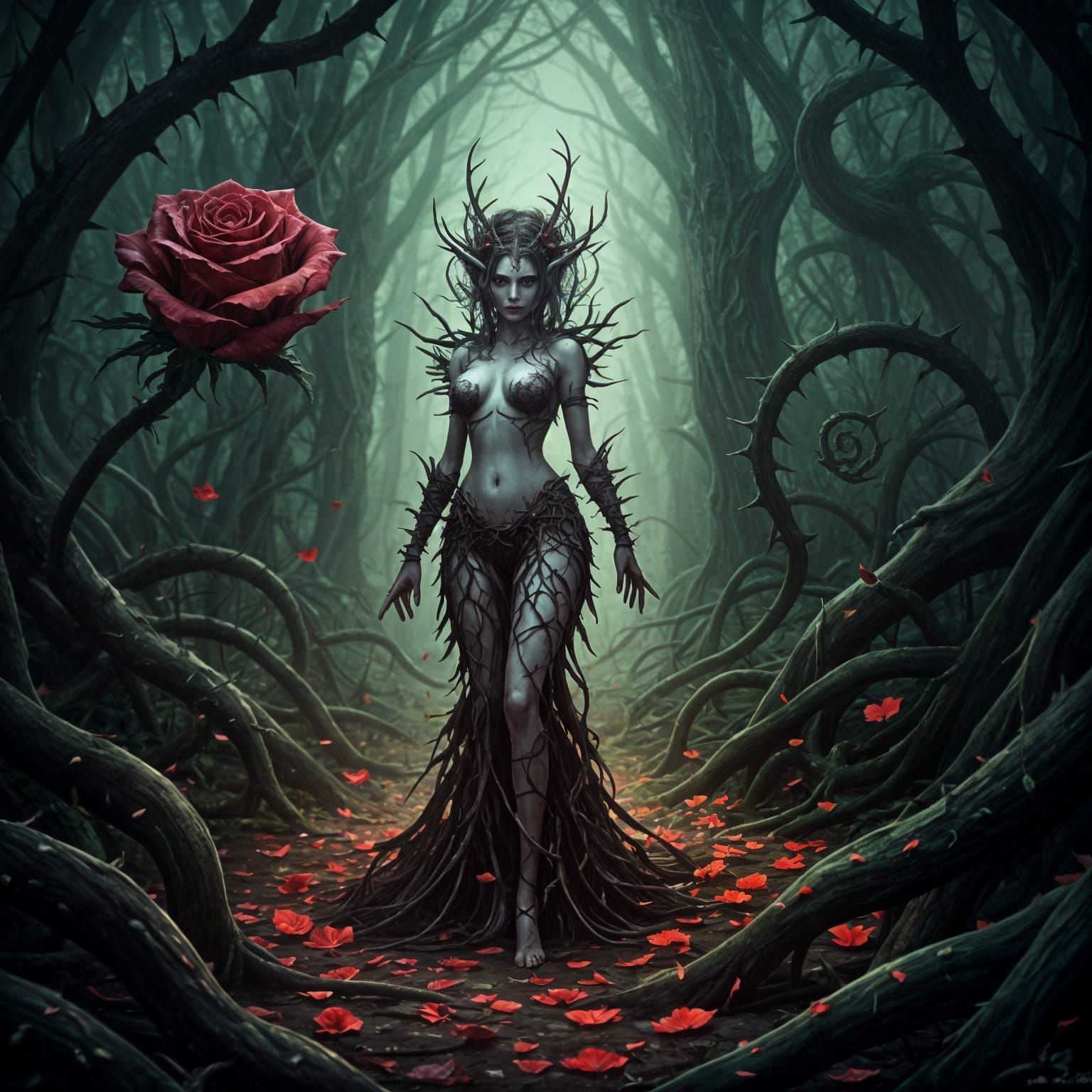 Mysterious Fey Maiden Amidst the Thorny Feywild