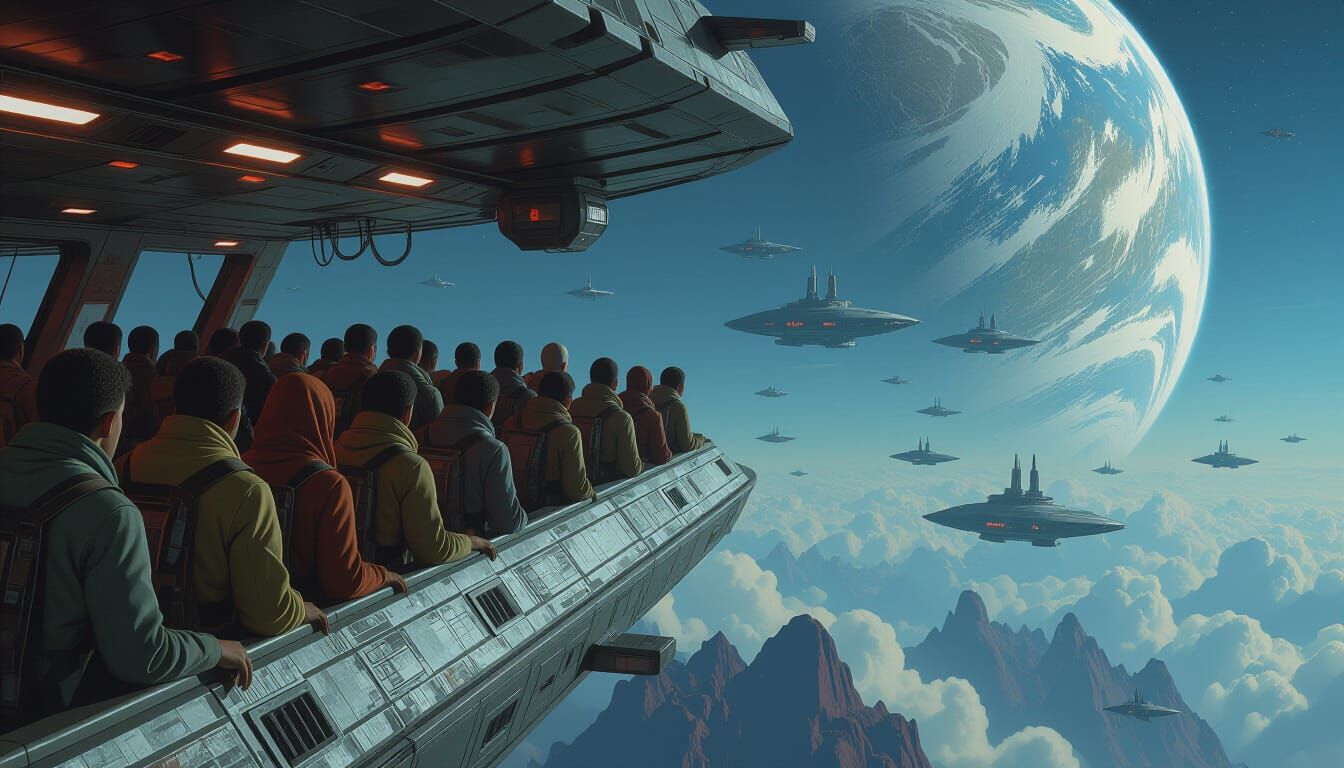 Refugee Spaceship Flies to Habitable Planet in Matte Paintin...