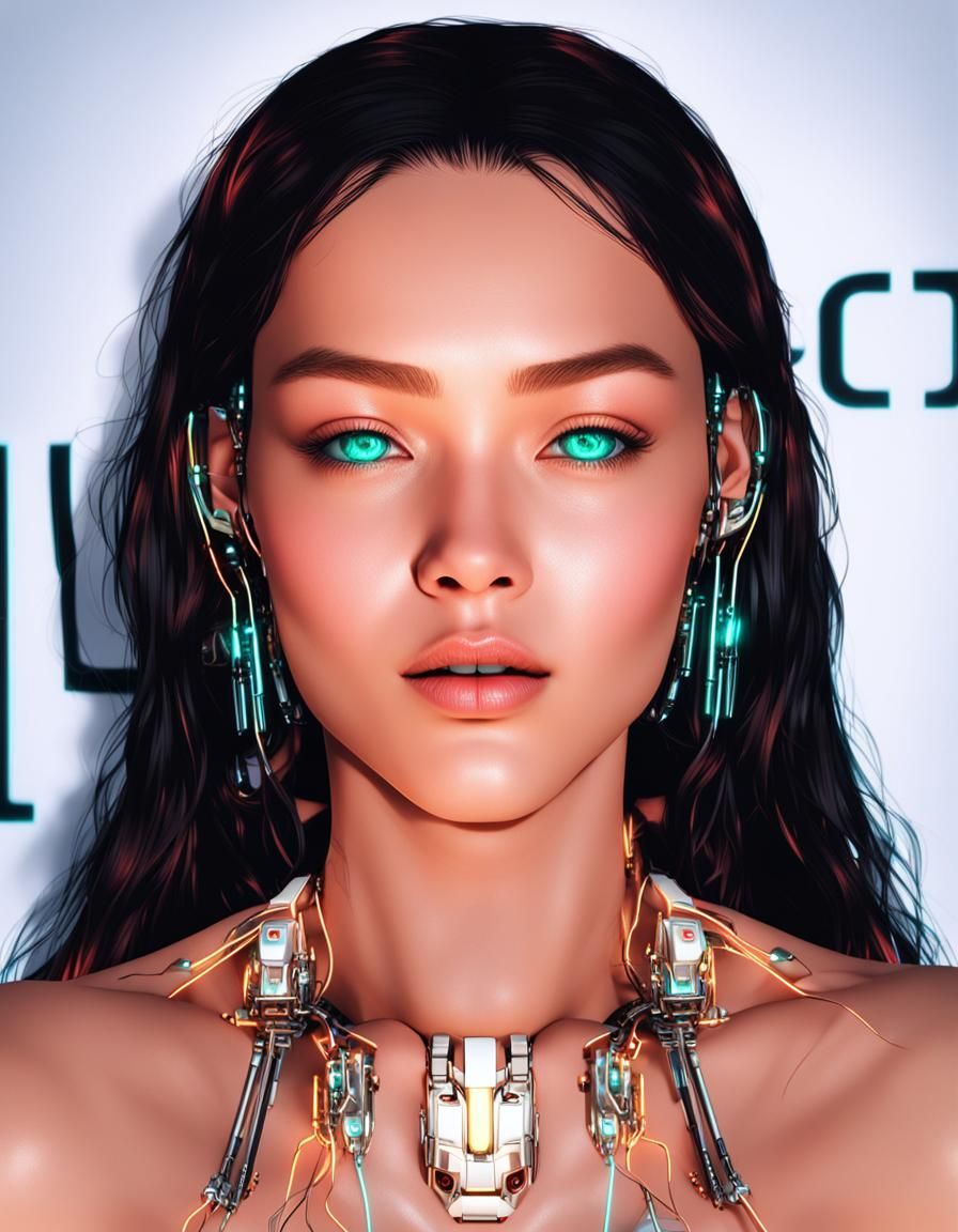 Cybernetic Girl Portrait in Neon Cyberpunk Style