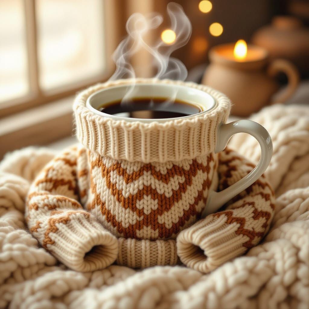 Cozy Coffee Cup in Matching Knitted Sweater