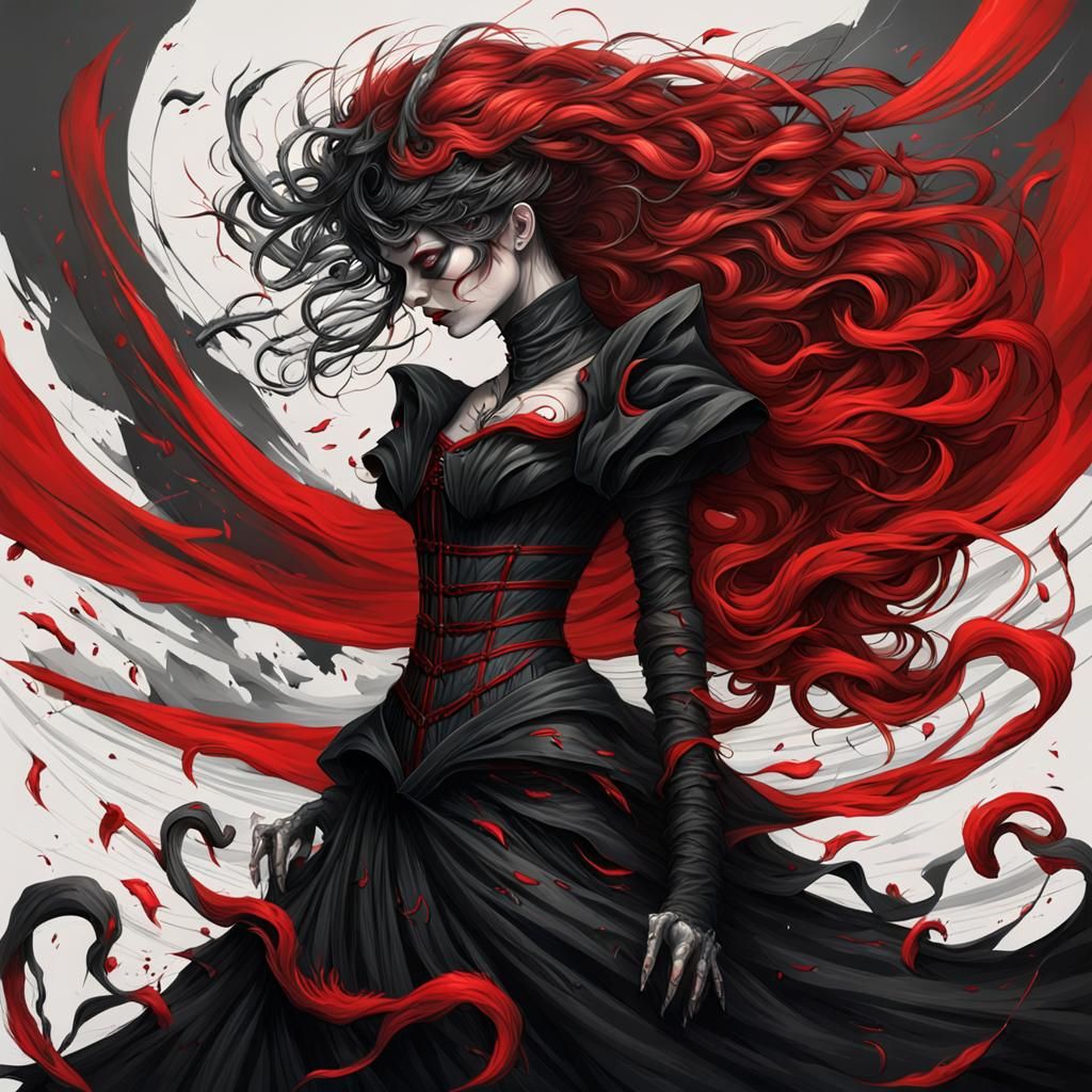 Demon Woman on Horseback in Cemetery, Conceptual Art