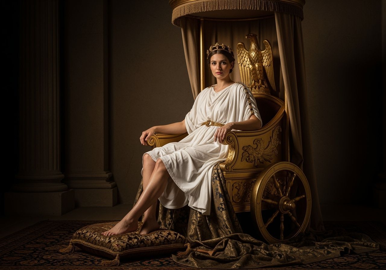 Regal Roman Empress on Gold Chariot Throne