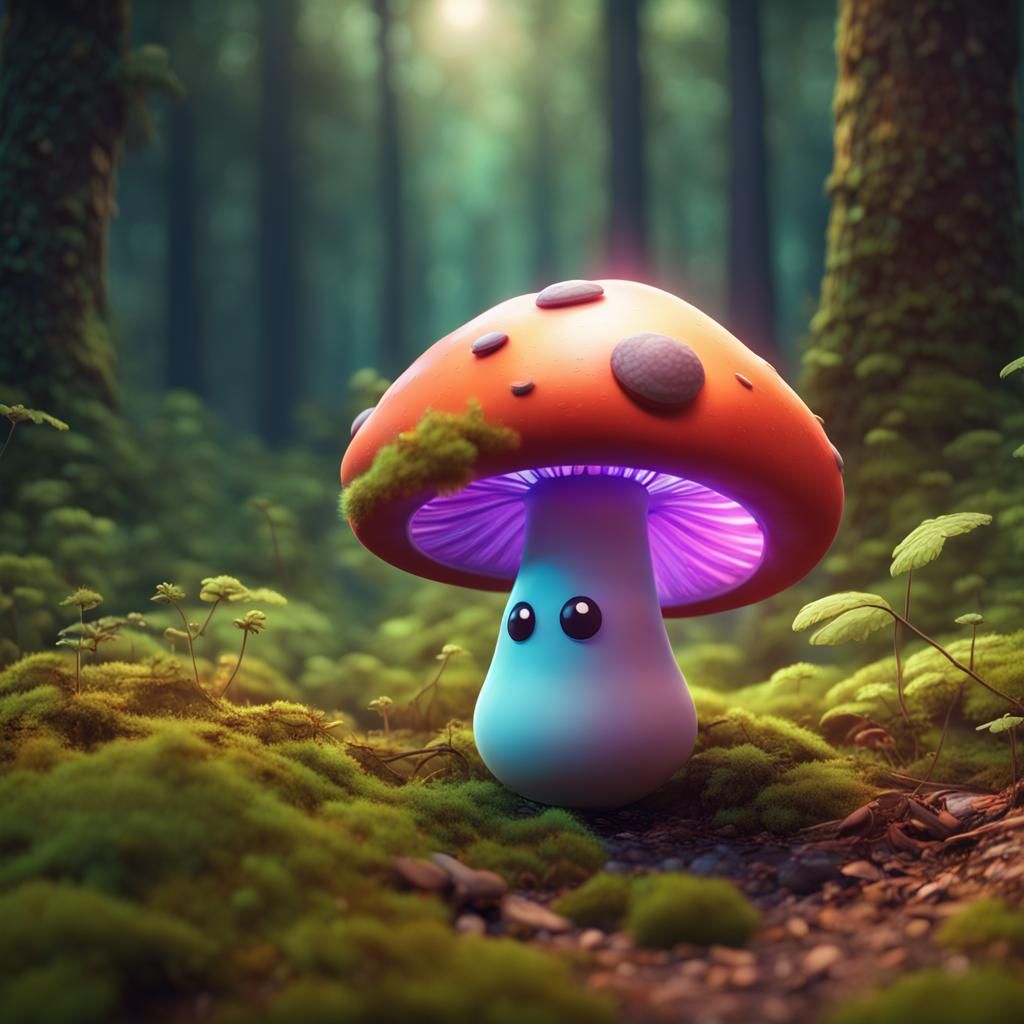 Whimsical Forest Fungi in Vibrant Digital Art