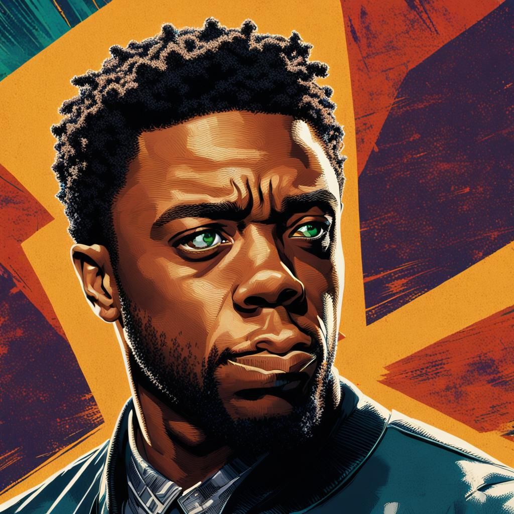 Chadwick Boseman Portrait in Comic Book Style