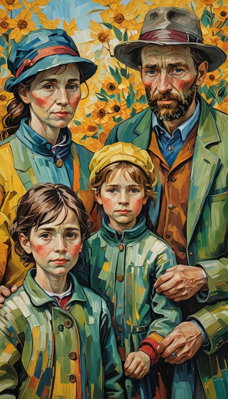 Family Portrait in Vibrant Oil Painting Style
