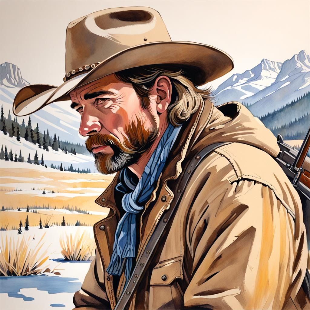 Montana Artist's Serigraph: Man in Mixed Media