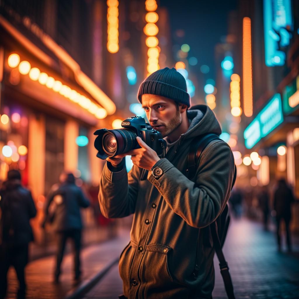 Paparazzo in Fantasy City at Night