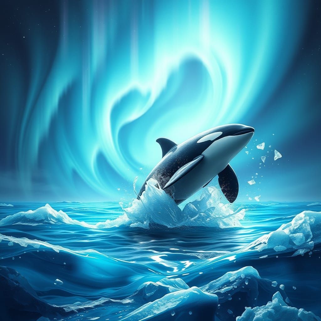 Mystical Orca Leaps in Crystal Turquoise Ocean Amidst Irides...