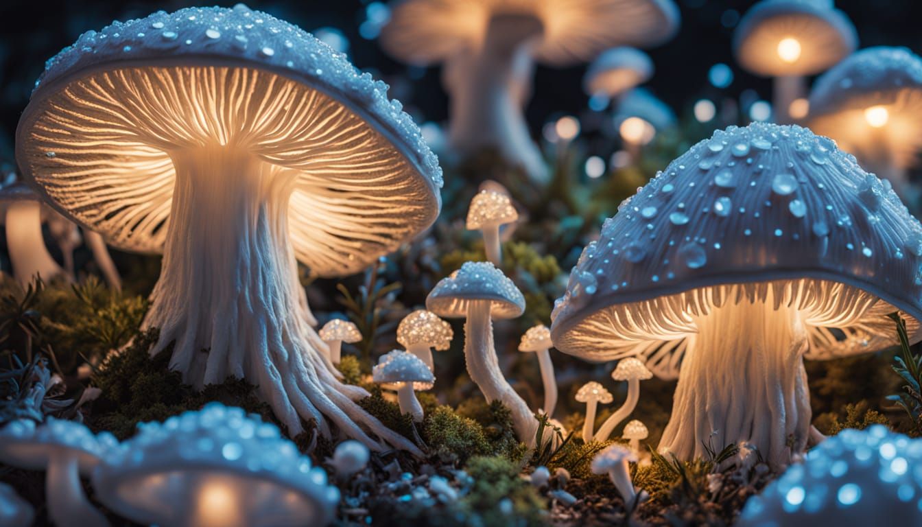 Bioluminescent Mushroom Home with Diamond Glitter