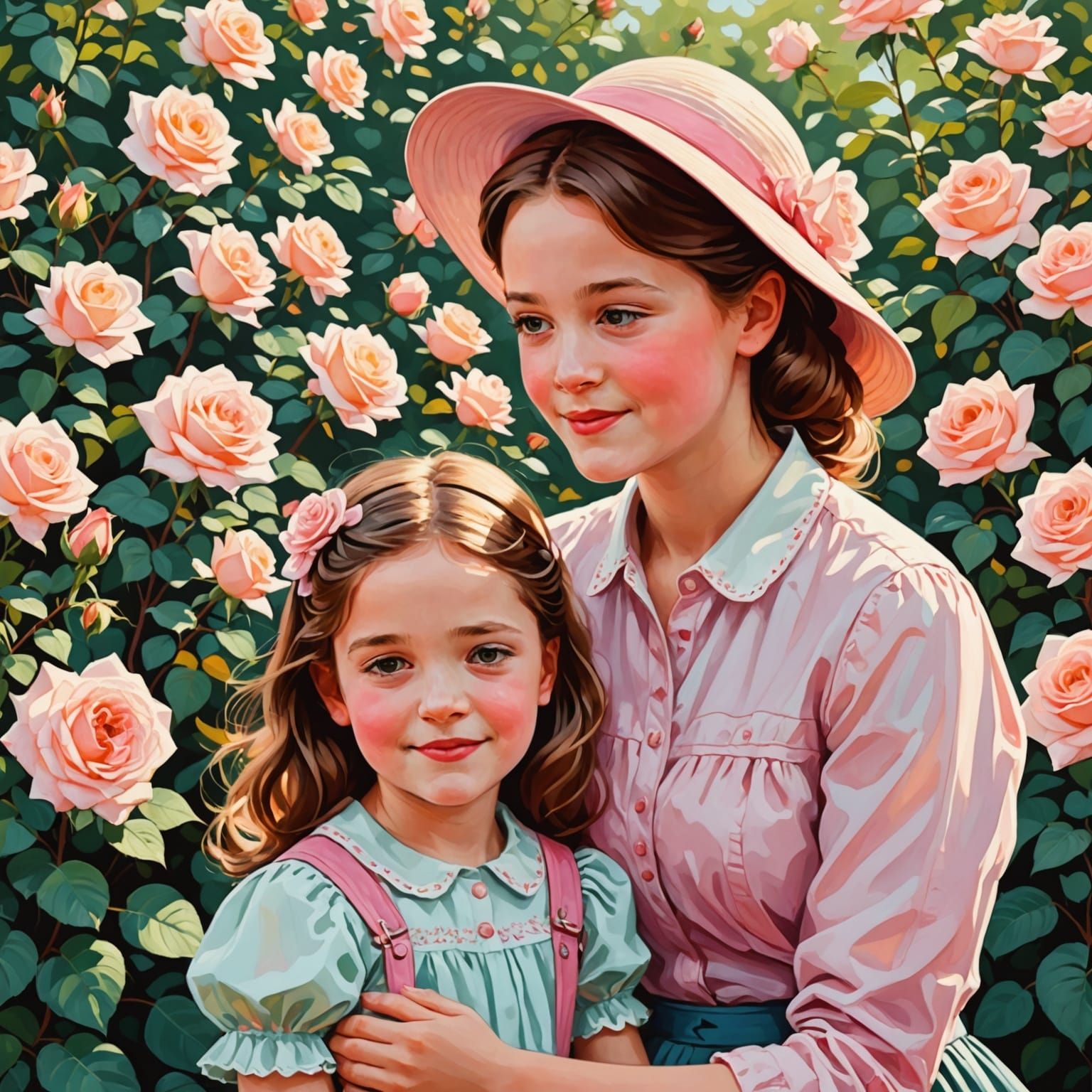 Girl in Rose Garden, Impressionist Style