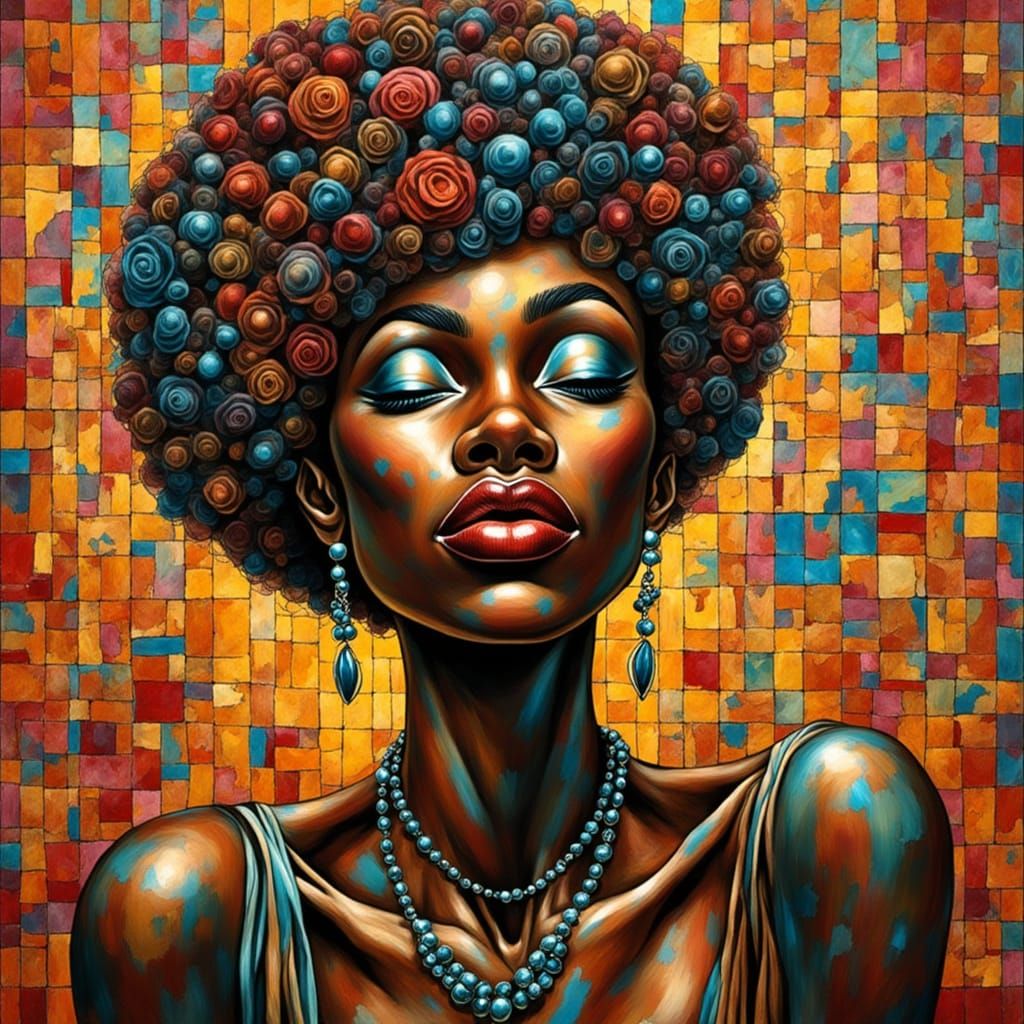 Strikingly Beautiful Woman in Impasto Art Deco Style