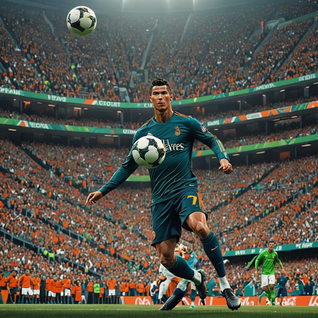 Cristiano Ronaldo Kicking Soccer Ball, Cinematic Digital Art