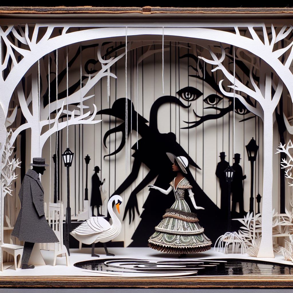 Cut-Paper Diorama: 1920s Woman in Mystical Park