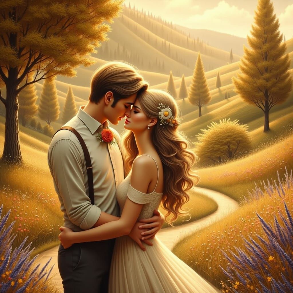 Romantic Couple in Dreamlike Landscape