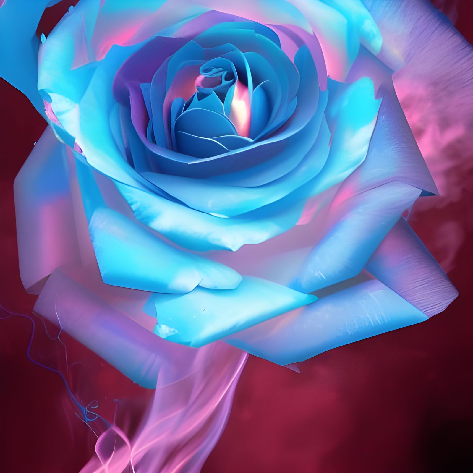 Blue Flaming Rose in Volumetric Lighting: 8K Render