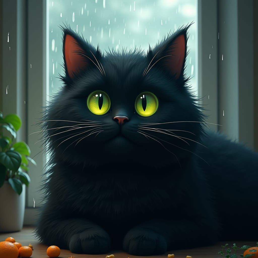 Dreamy Giant Black Cat in Fantasy Matte Painting