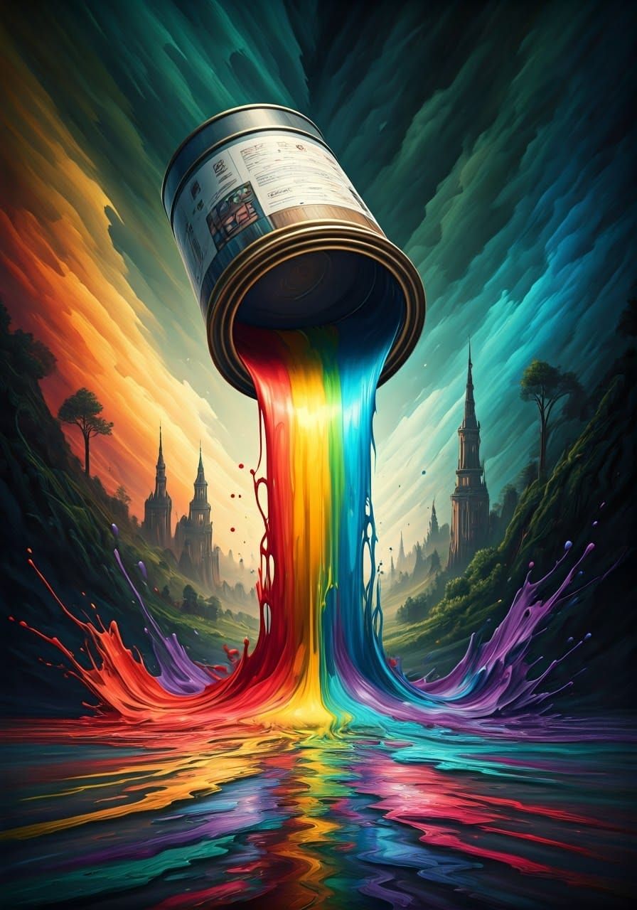Vibrant 3D Fantasy Realm Unfolds from a Rainbow-Hued Paint C...