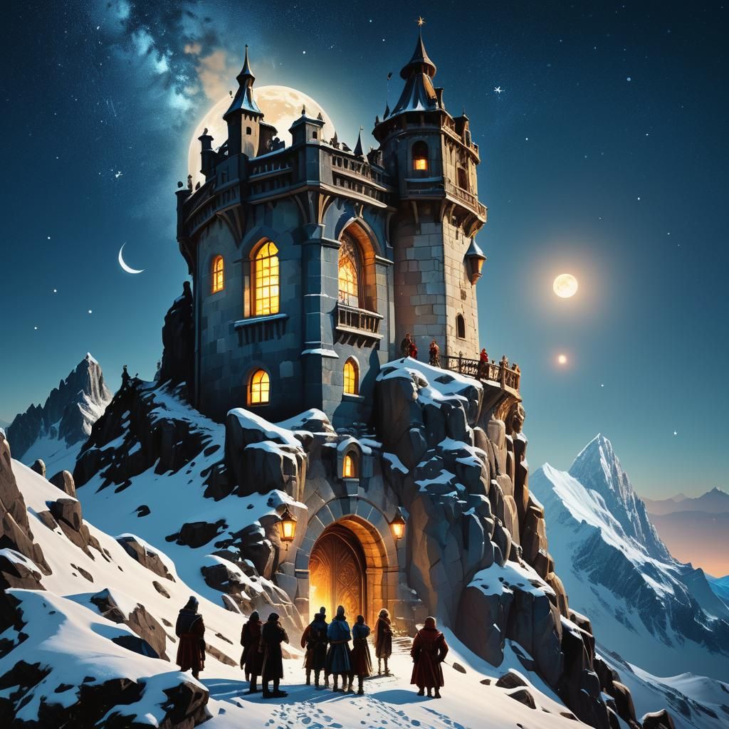 Adventurers at Fantasy Magician's Tower, Digital Art