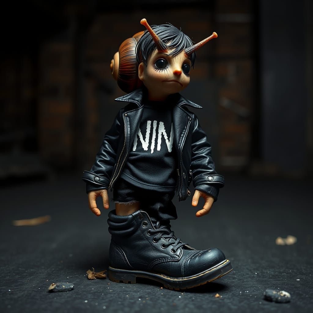 Gothic Rockstar Snail in Dark Industrial Scene