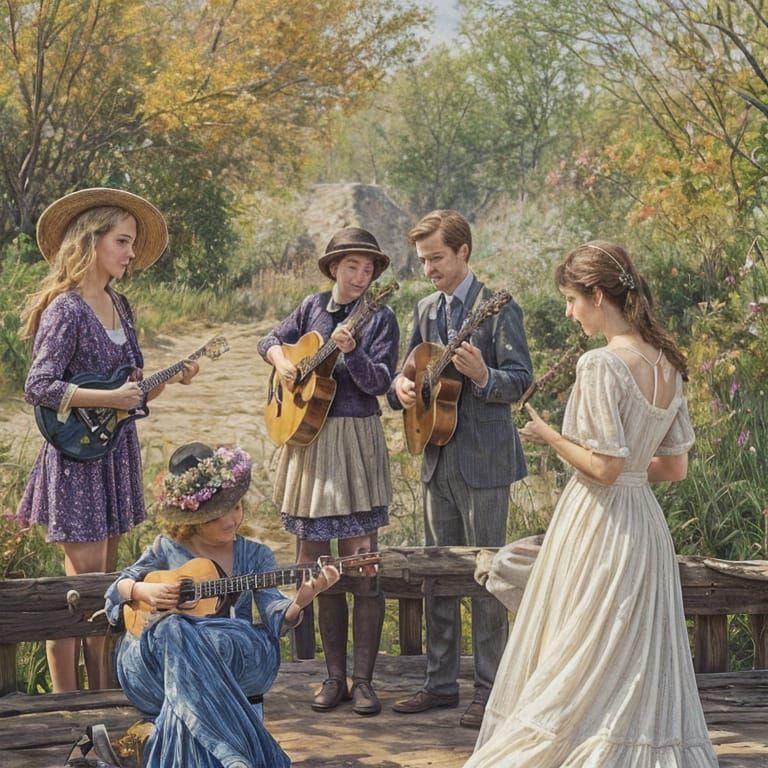 Seaside Bluegrass Band in Watercolor Impressionism