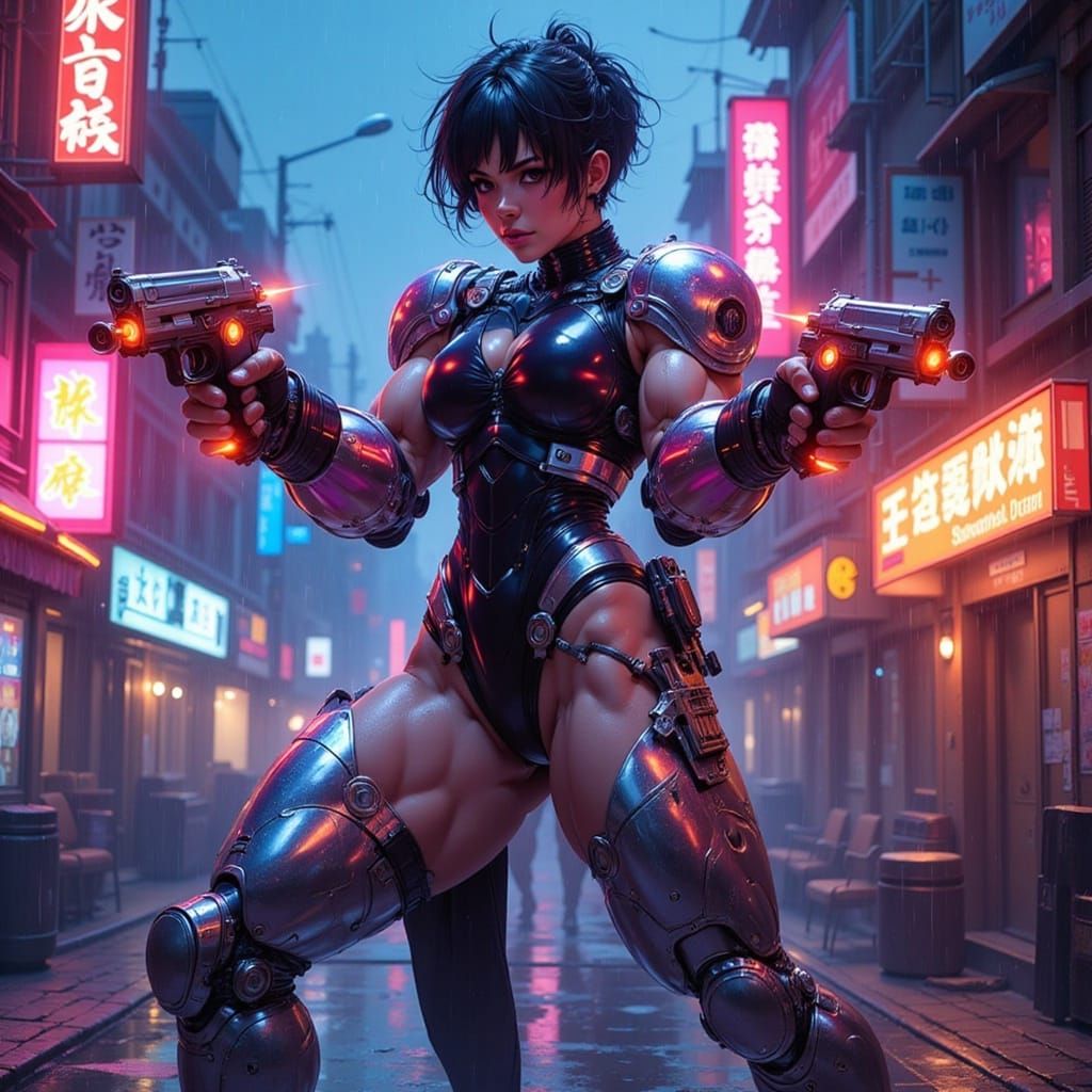 Muscular Cyborg Woman in Action