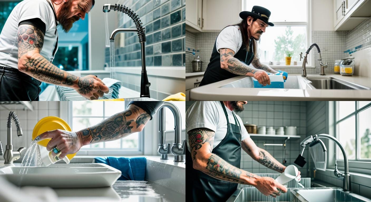 Man Washing Dishes in Natural Lighting