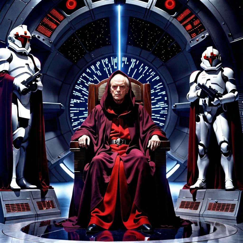 Emperor Palpatine on Death Star Throne, 1980s Film Style