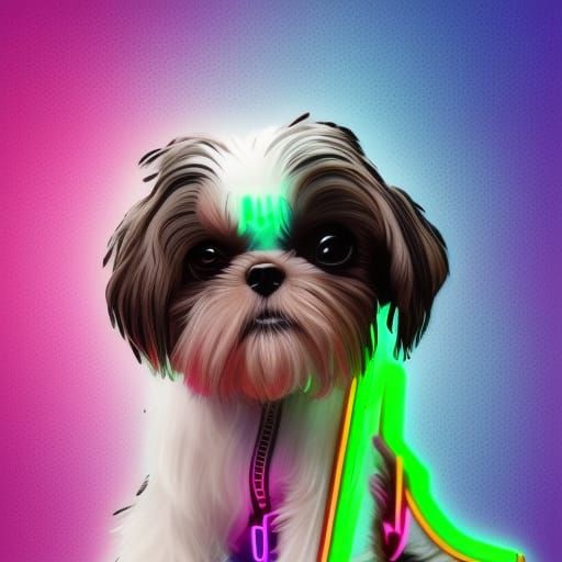 Cyberpunk Space Pirate Shih Tzu in Neon Style