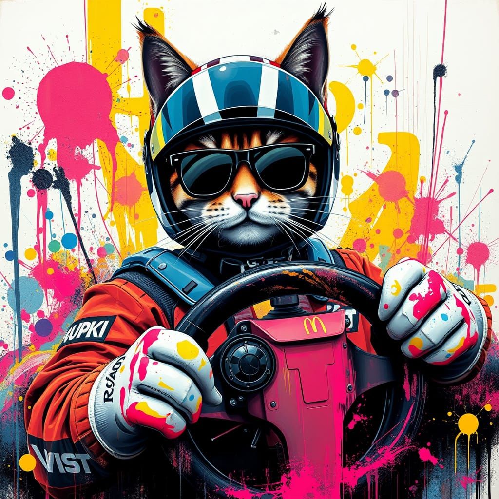Fat Cat Speedster Unleashed in Vibrant Street Art
