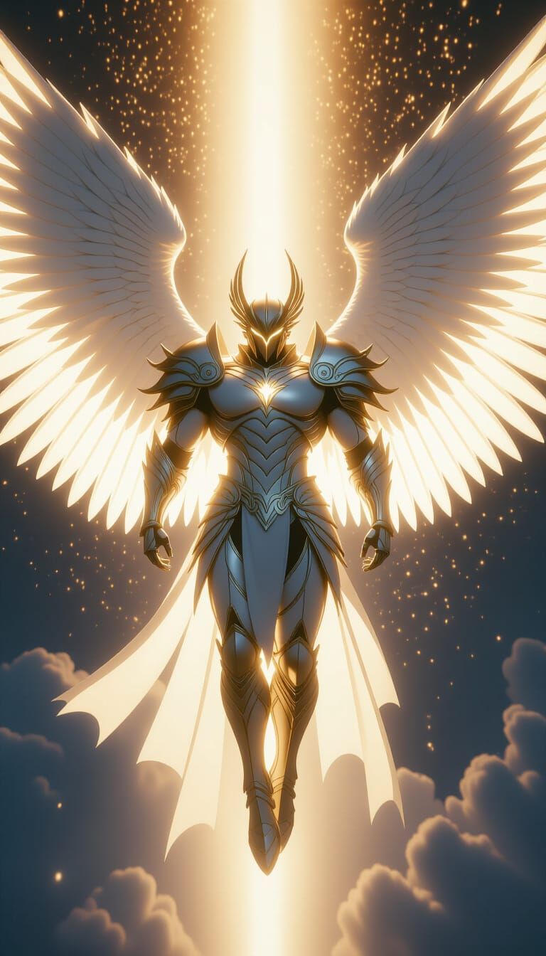 Angel Descending in Futuristic Armor