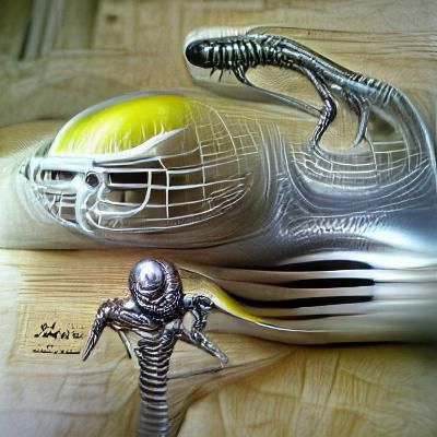 Biomechanical Alien Fencer in Surreal Style