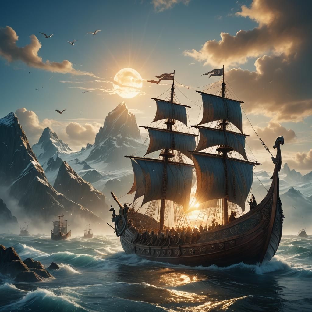 Viking Ship Sails to England: Fantasy Matte Painting