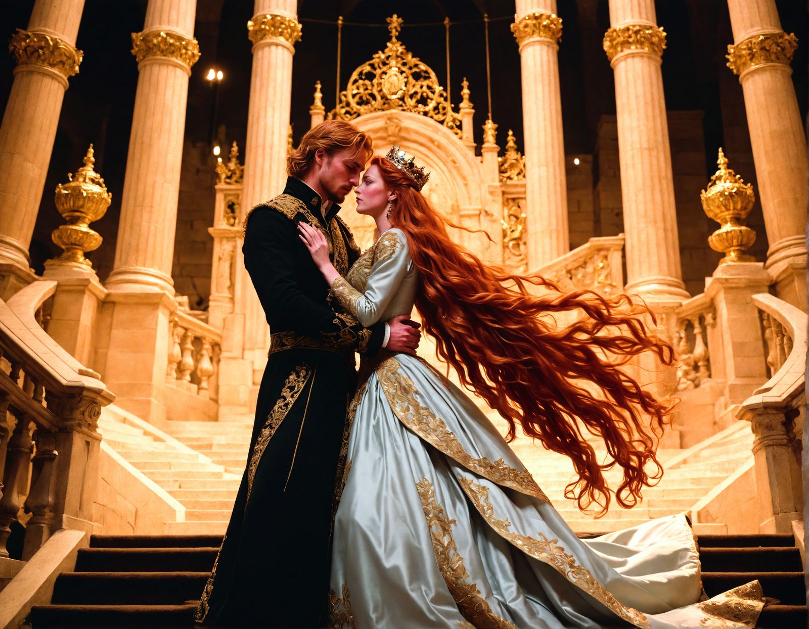 Anime-Style Royal Couple in Medieval Setting