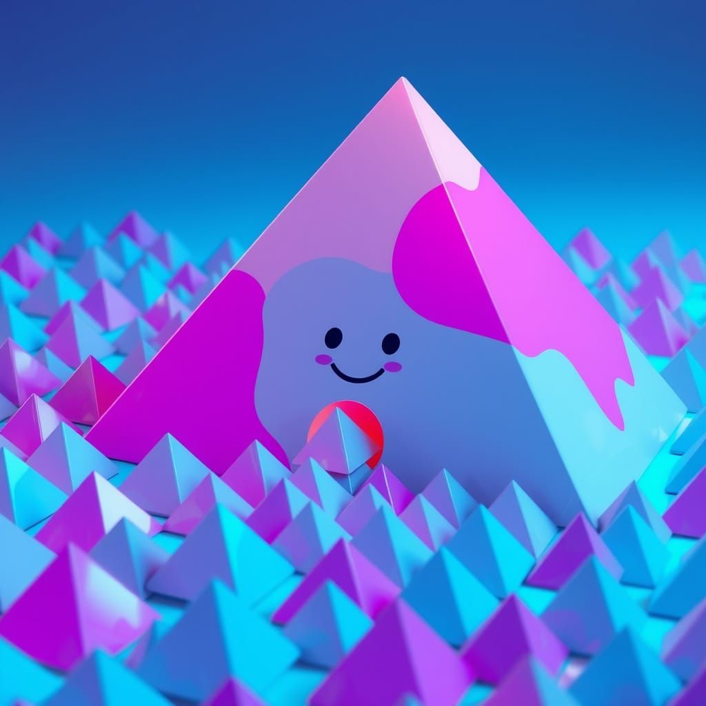 Glowing Pink Pyramid Diorama in Hyperrealistic CGI