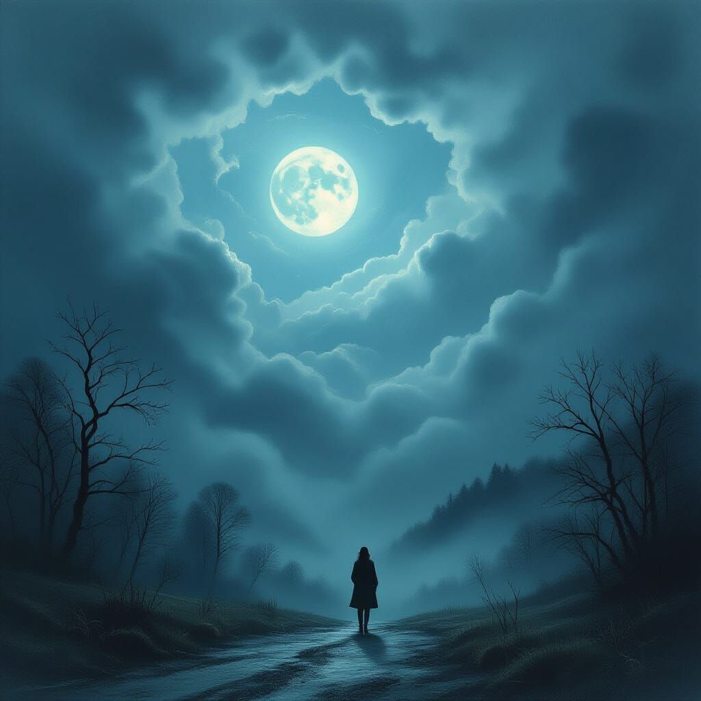 Spectral Blizzard Under Ghostly Moon in Gothic Style