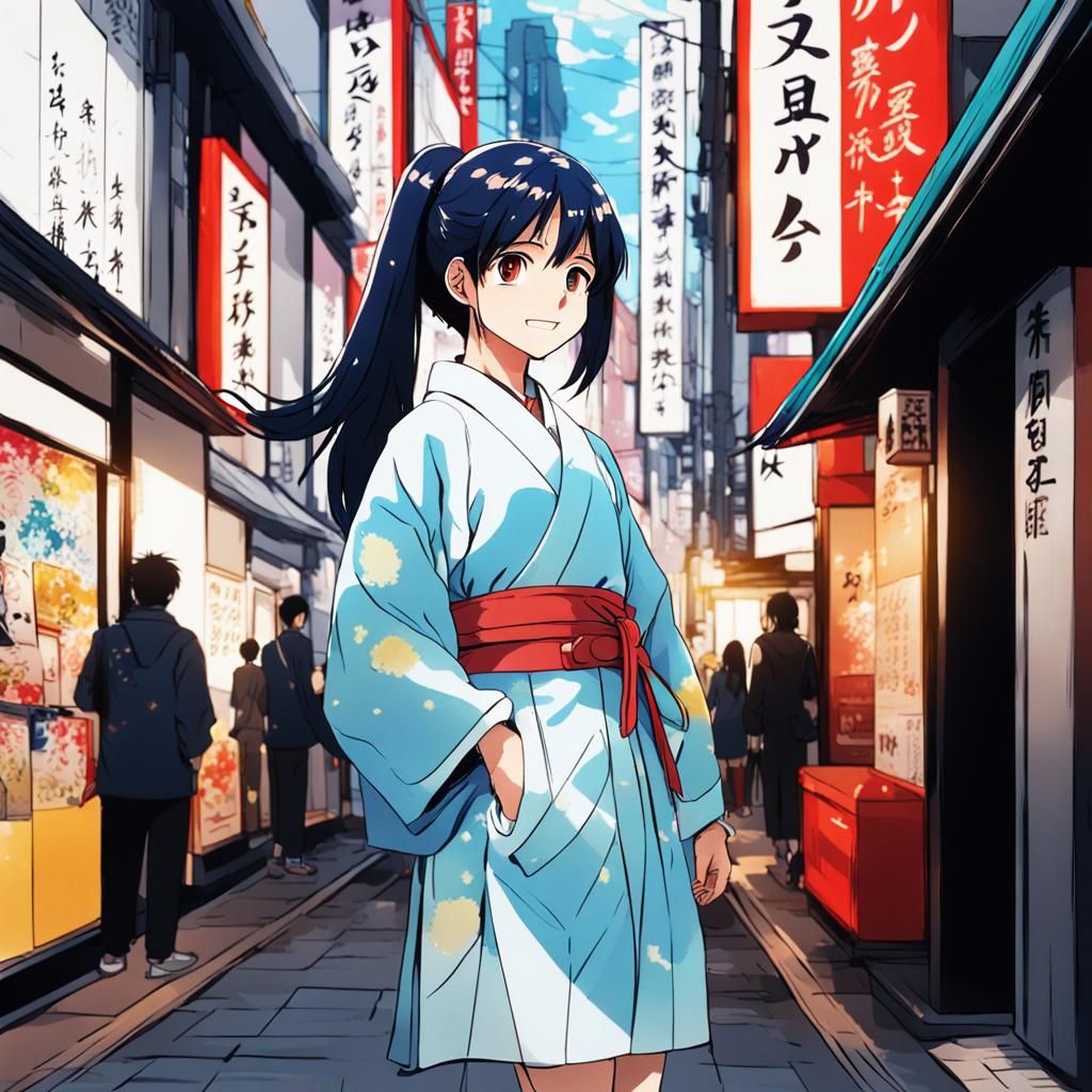 Anime portrait of a beautiful woman from Japan.