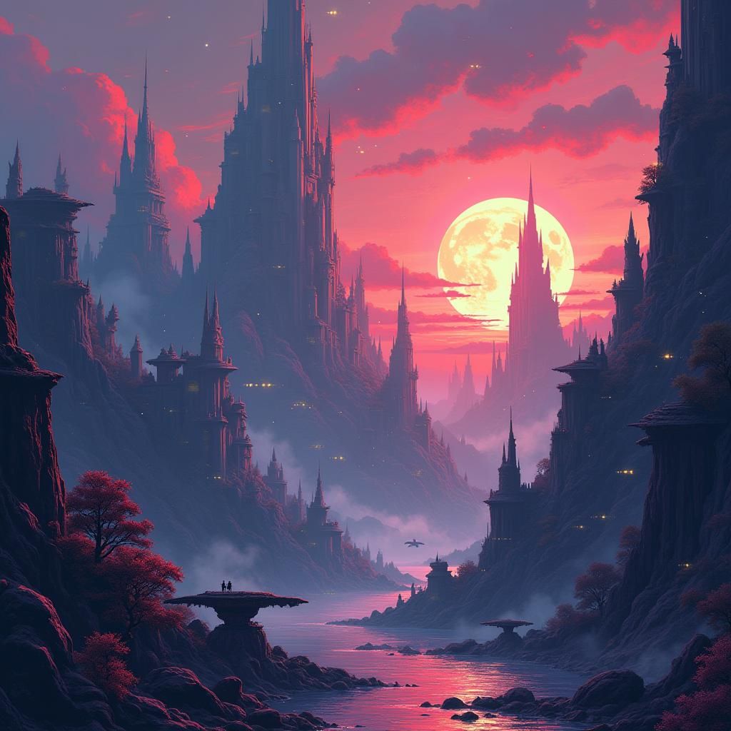 Dreamlike Cityscape in Pixel Art Style