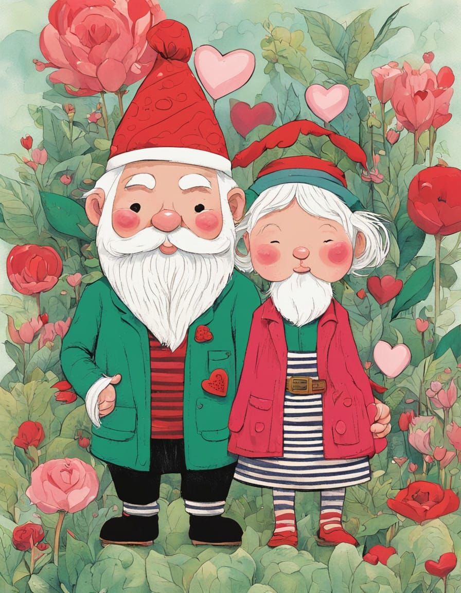 Whimsical Valentine's Day Gnome Couple in Miyazaki-Inspired....