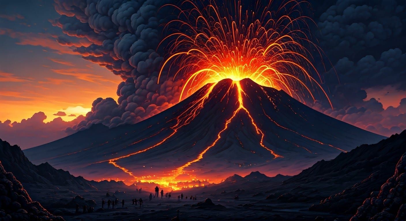 Volcano Eruption at Dusk: A Cinematic Landscape