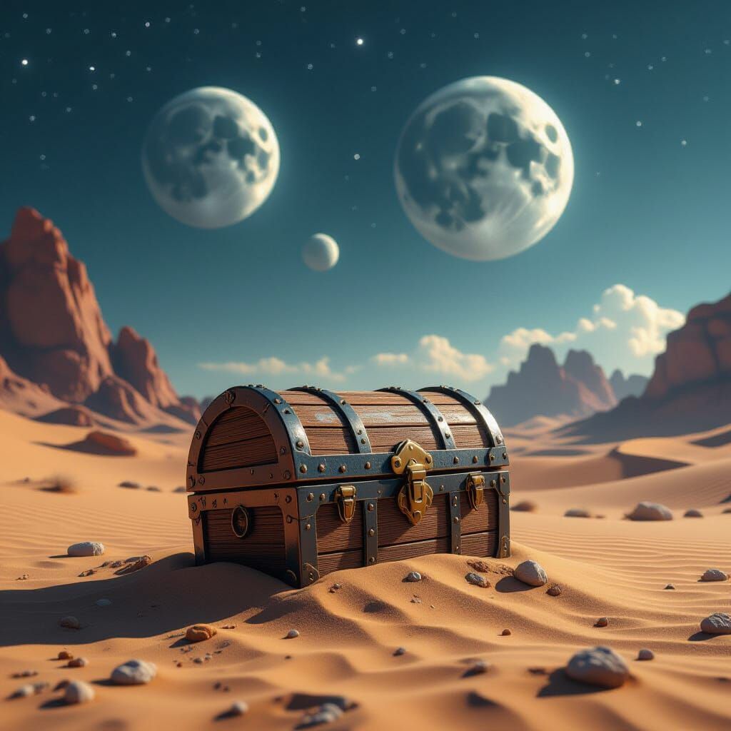 Alien Desert Treasure Chest Under Two Moons