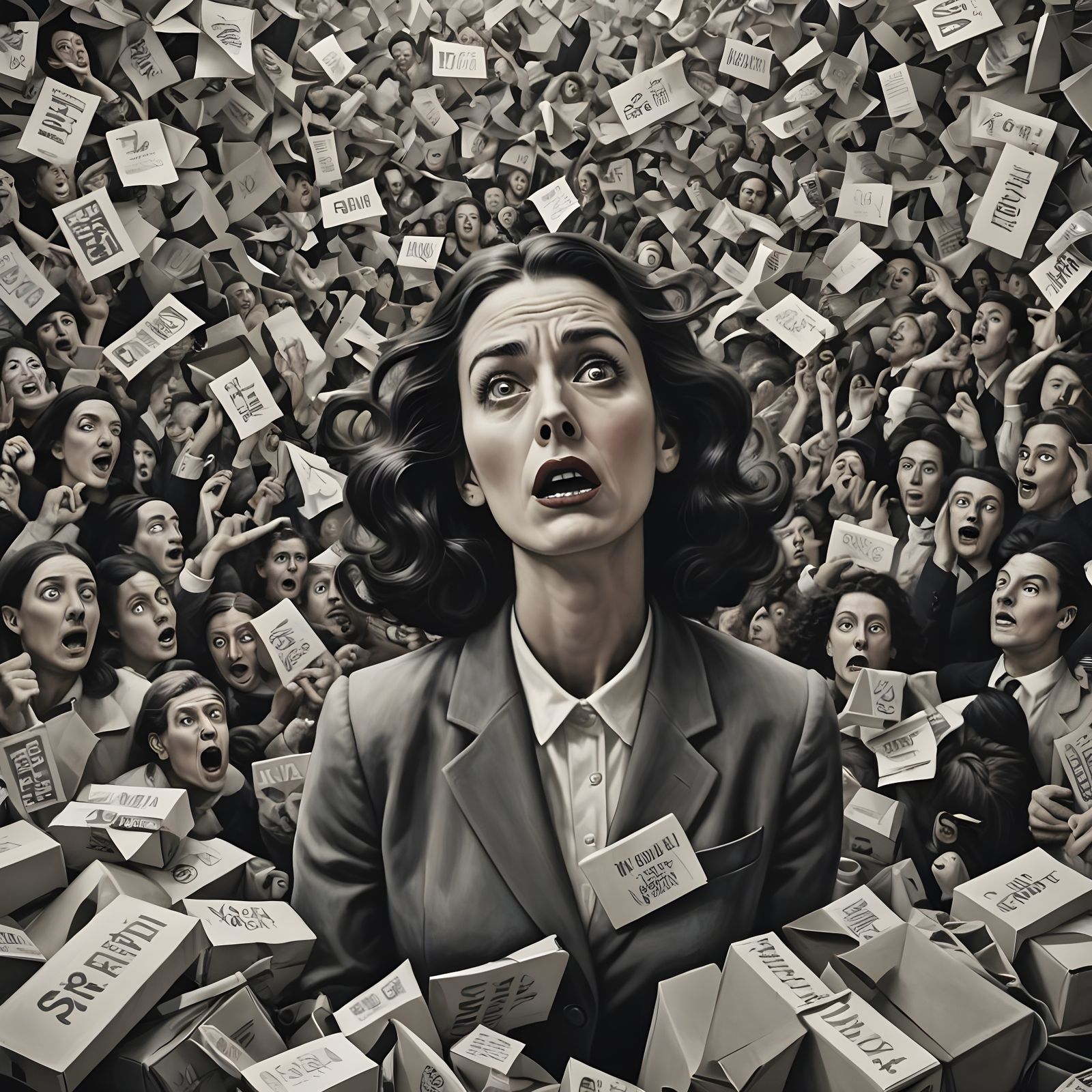 surrealism black friday overwhelmed woman