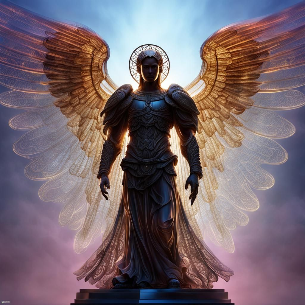 Ethereal Archangel Sculpted in Divine Light: 3D Rendering