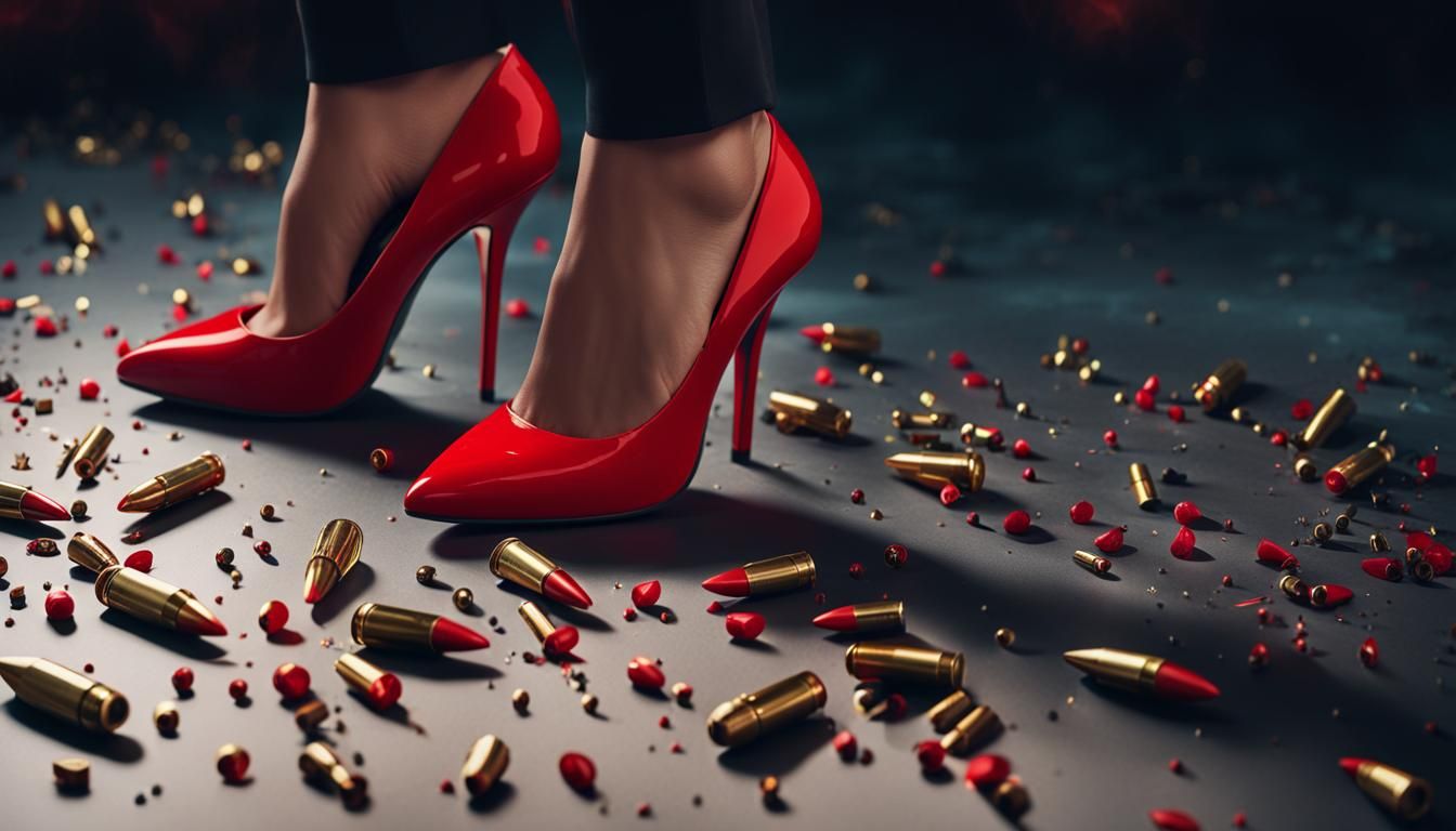 High Heels and Spent Cartridges in Retrowave Art